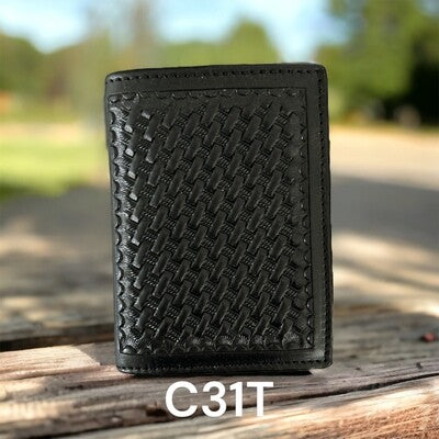 Wallets Mens RBC Trifold Black Basket Weave C31T