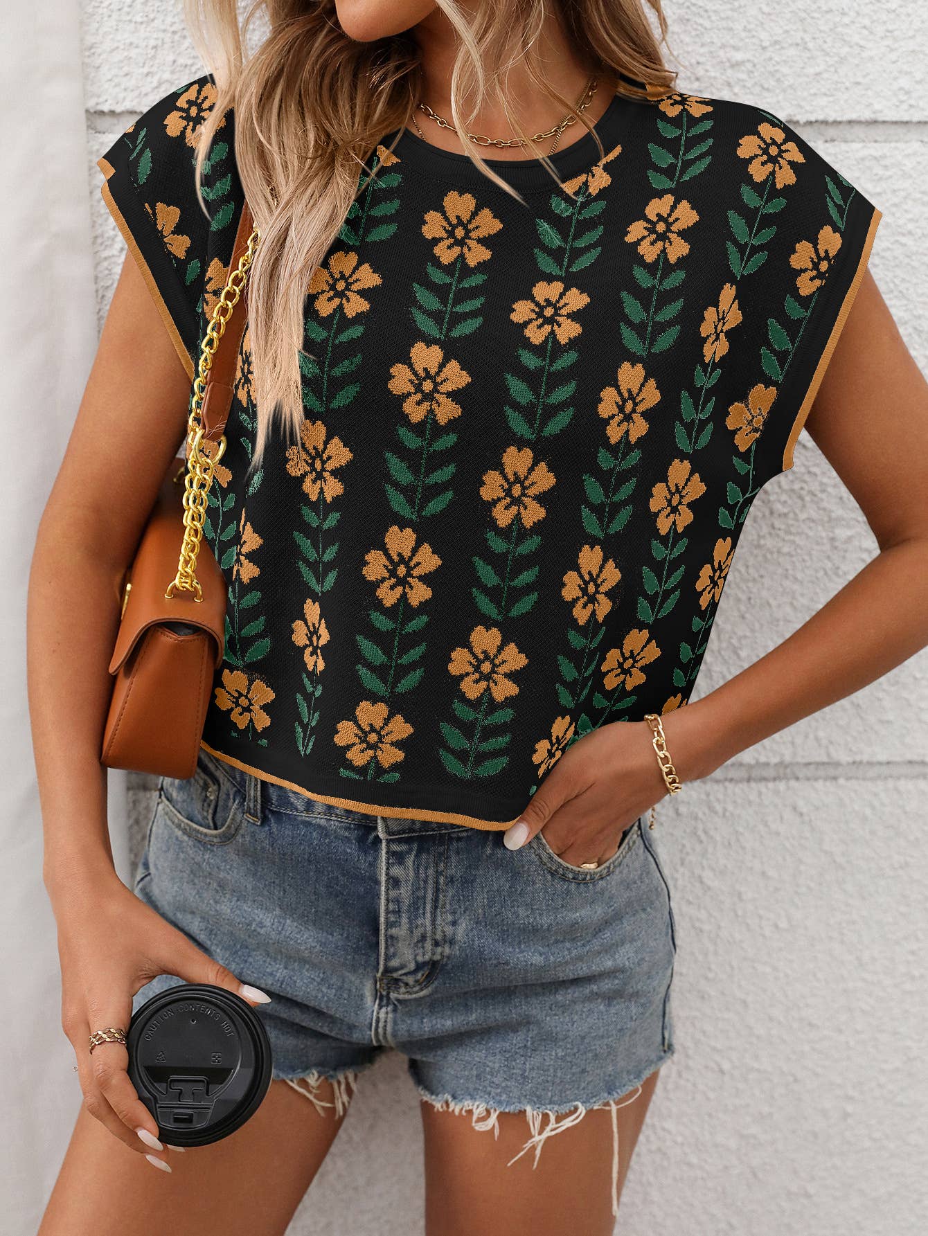 SW1325 Knit Top with Floral Detail