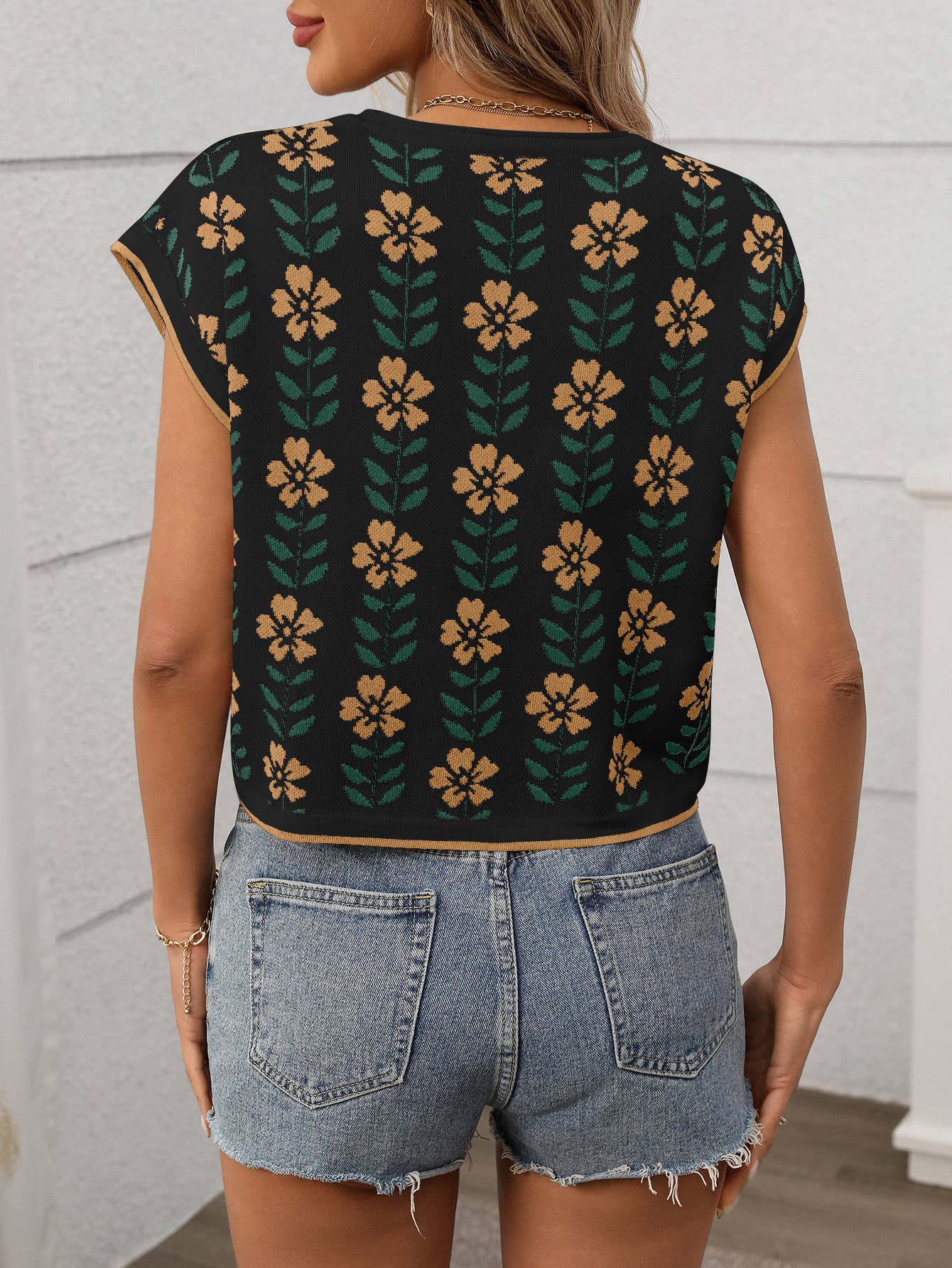 SW1325 Knit Top with Floral Detail