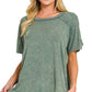 8393A Washed Ribbed Short Sleeve Boat-neck Top