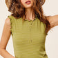 HCT7692-Stretchy Brushed Ruffle Sleeve Stripe Tank Top