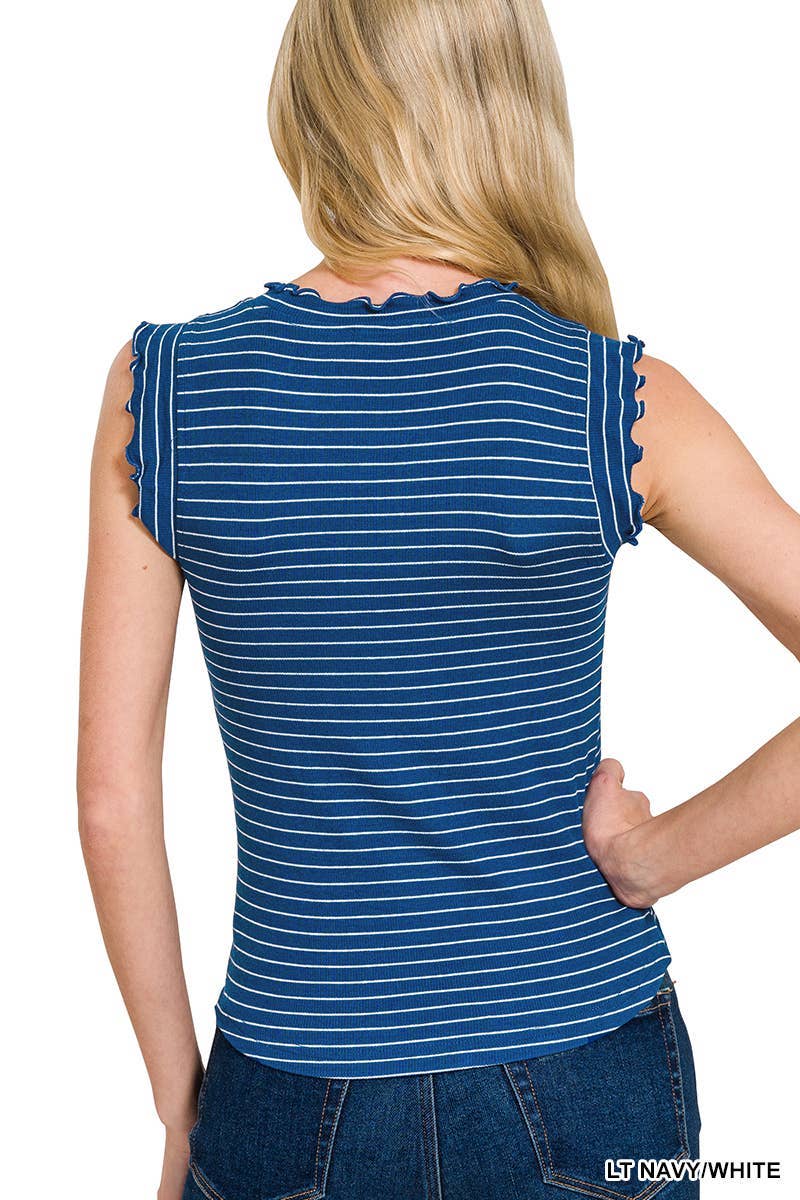 Shirts Girls / Women’s Ribbed Ruffle Trim Sleeveless Stripe Top 8529Y (similar style is Hct7692)