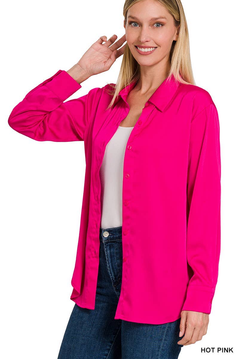 Satin Charmeuse Button Front Shirt Women’s 1170D4