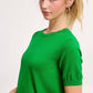 Soft Short Puffy Sleeve Basic Stretchy Knit Top MCS3600