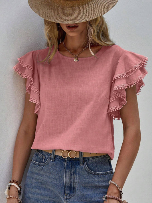 Shirts Women’s Crewneck Loose Lace Ruffle Sleeve RCXL00715