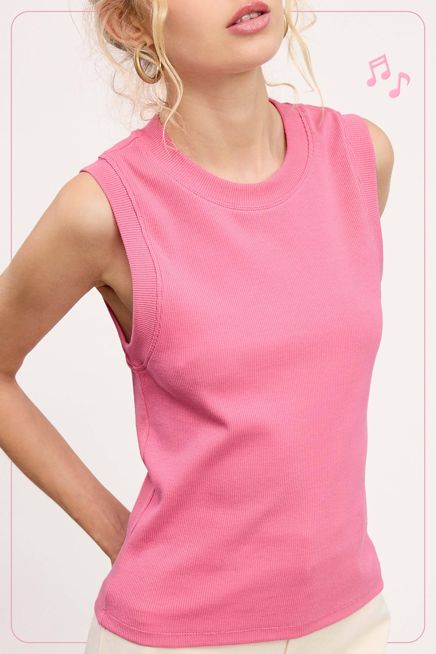 Shirts Women’s-Stretchy Basic Ribbed Sleeveless Crew Neck Tank Top HUT7340