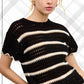 Outerwear Round Neck Scalloped Edge Short Sleeve Sweater MDS3603