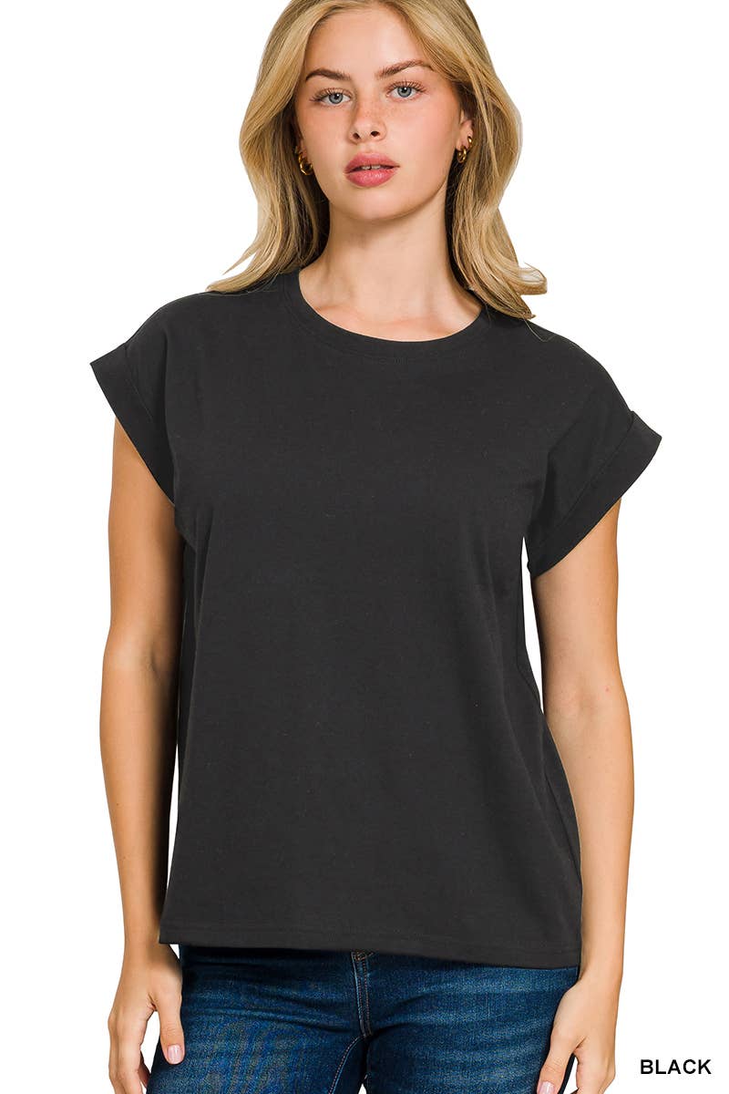 3381 Round Neck Folded Short Sleeve T-shirt CT3381Y