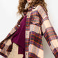 Outerwear Loose Fit Plaid Button Down Shacket with  Pockets JKT1797