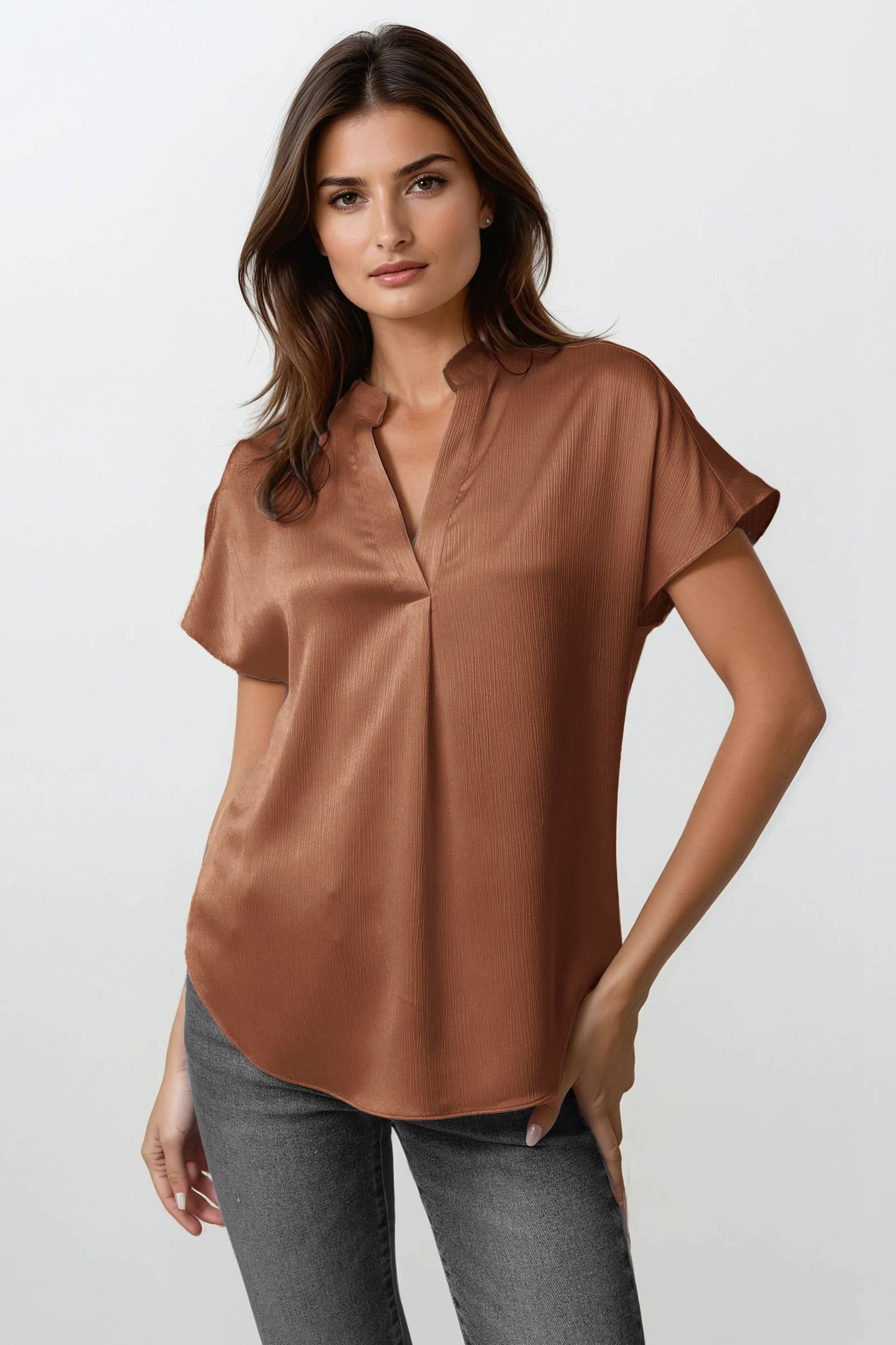 Drop Shoulder Blouse In Crinkle Satin