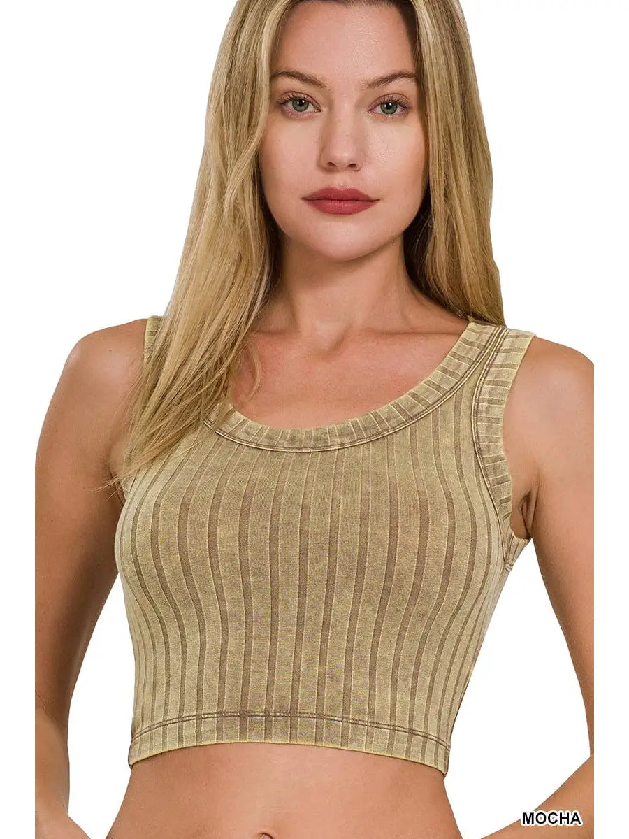Shirts Women’s Ribbed Sleeveless Scoop Neck Cropped Tank Top RTW-8474A5