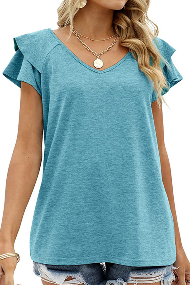 Women’s Shirt Doubble Sleeve Ruffle V Neck CWTTSO527