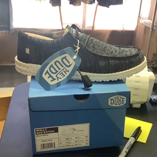Mens Shoes Hey Dude Wally Sox Stitch Black White 40161-0YH