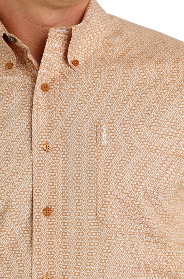 Shirts Men’s Cinch Modern Fit Tan Geo Print Long Sleeve Buton Up MTW1347091
