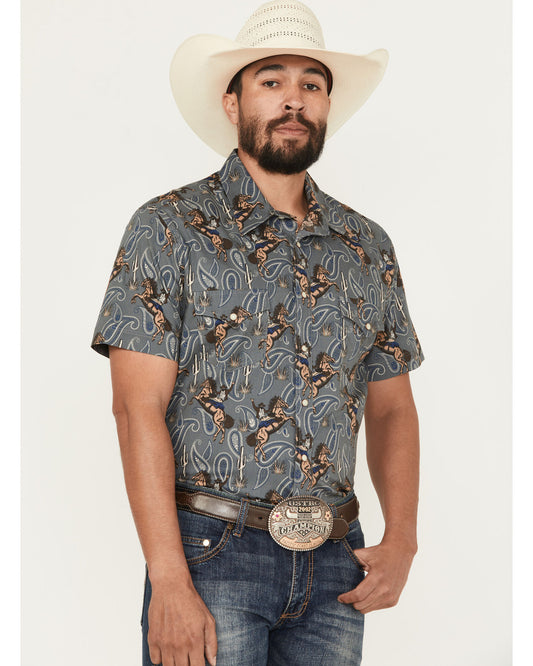 Shirts Men’s Rock&Roll Short Sleeve Snap Horse Print BMN3S05841