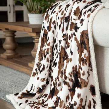 Beading Blankets Pillows Tri Color Cow Print Plush Throw