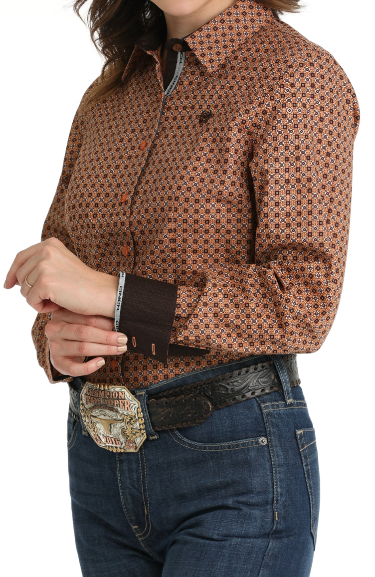 Shirts Women’s Cinch Long Sleeve Geo Print Coral MSW9165057
