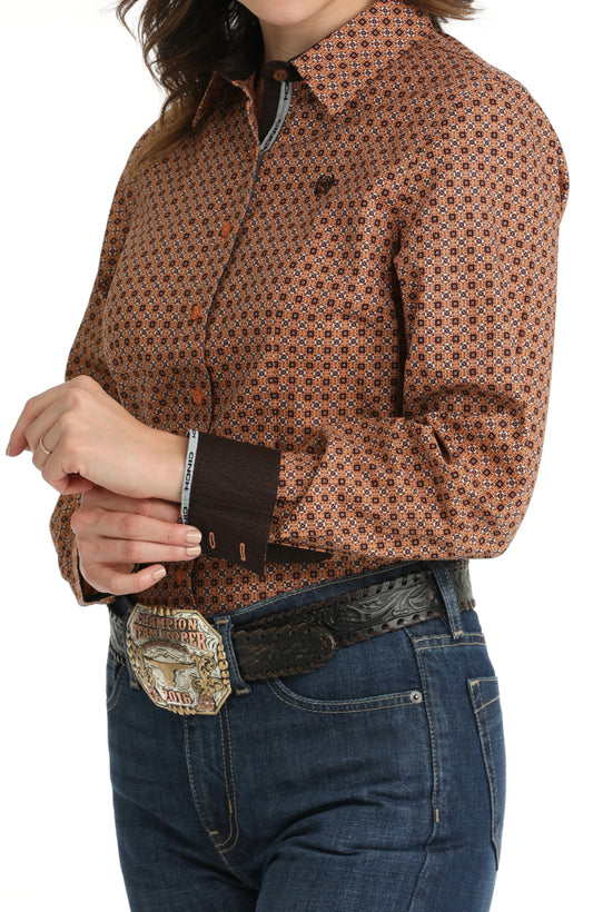 Shirts Women’s Cinch Long Sleeve Geo Print Coral MSW9165057