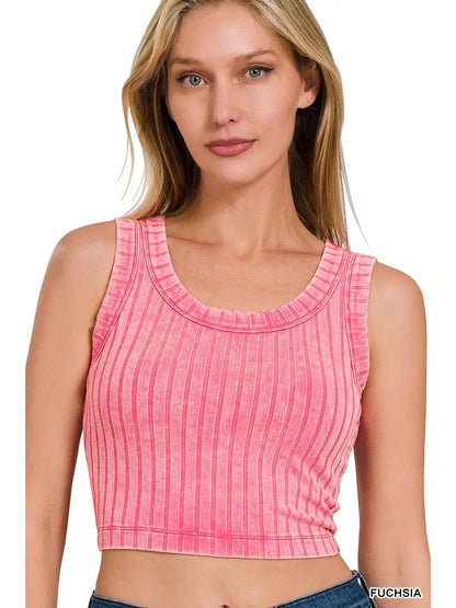 Shirts Women’s Ribbed Sleeveless Scoop Neck Cropped Tank Top RTW-8474A5
