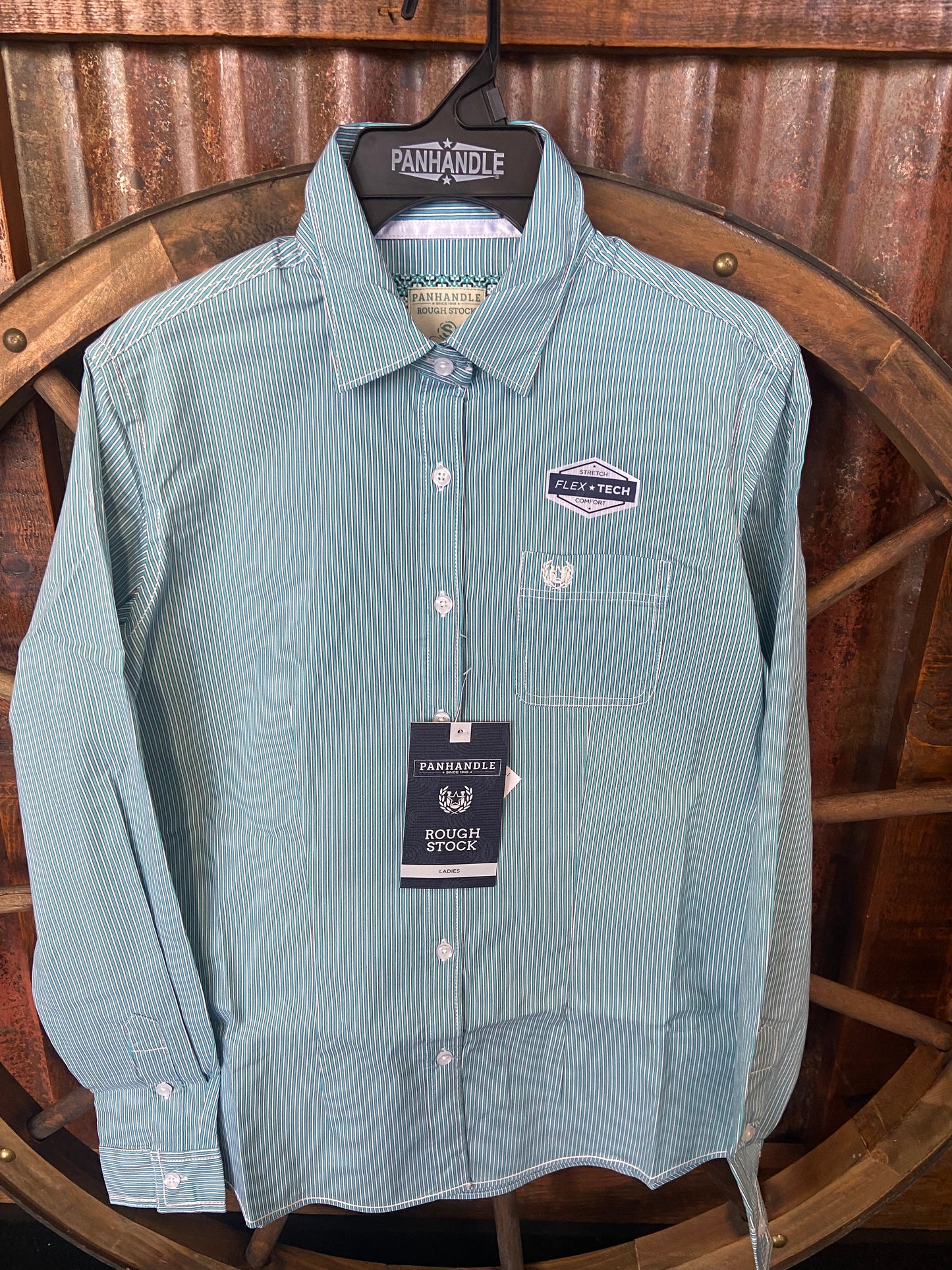 Shirts Women’s Long Sleeve Button Turquoise Pin Stripe RWB2S04582