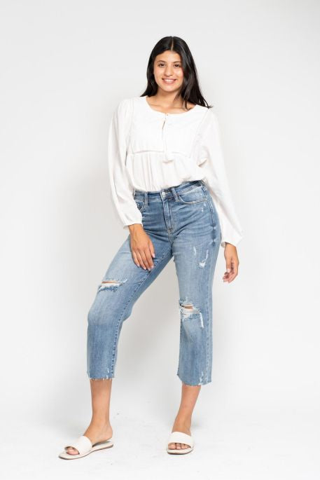 Jeans Women’s Judy Blue High Waisted Destroy Crop Wide Leg 82256