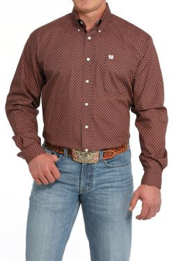 Shirts Mens Long Sleeve Geo Print Navy Rust MTW1105846