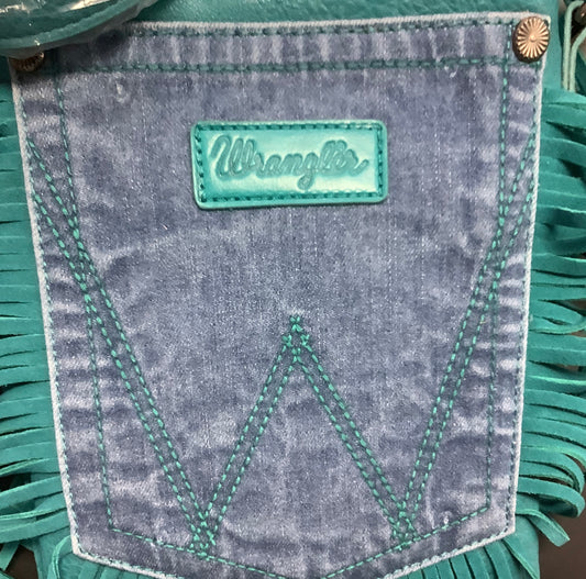 Purses Wrangler Leather Fringe Jean Denim Pocket Brown WG44-8360TQ