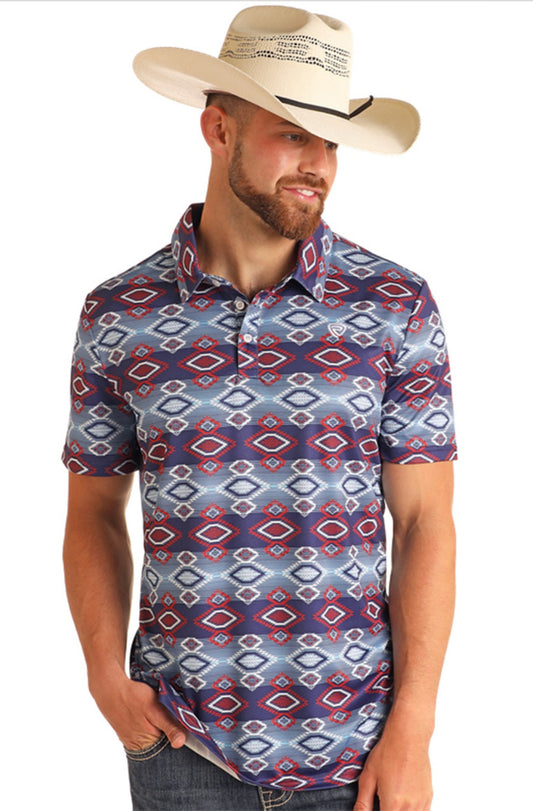 Shirts Mens Short Sleeve Rock&Roll Polo Aztec Blue BM51T06009
