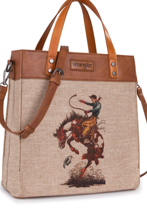 Purses Wrangler Art Print Canvas Tote WG54-8317TN
