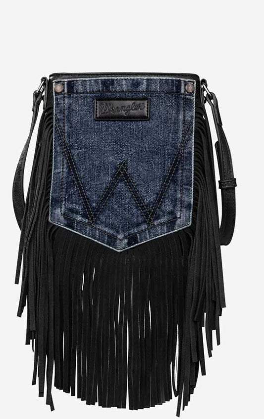 Purses Wrangler Leather Fringe Jean Denim Pocket Brown WG44-8360BK
