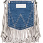 Purses Wrangler Leather Fringe Jean Denim Pocket Crossbody White WG44-8360BG