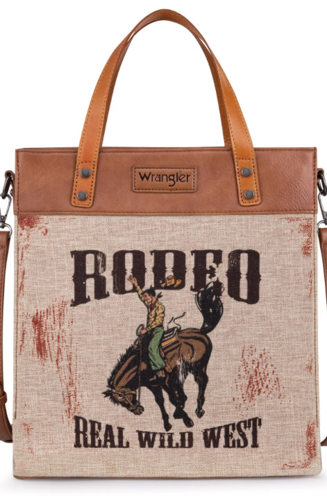 Purses Wrangler Art Print Canvas Tote WG54-8317BR