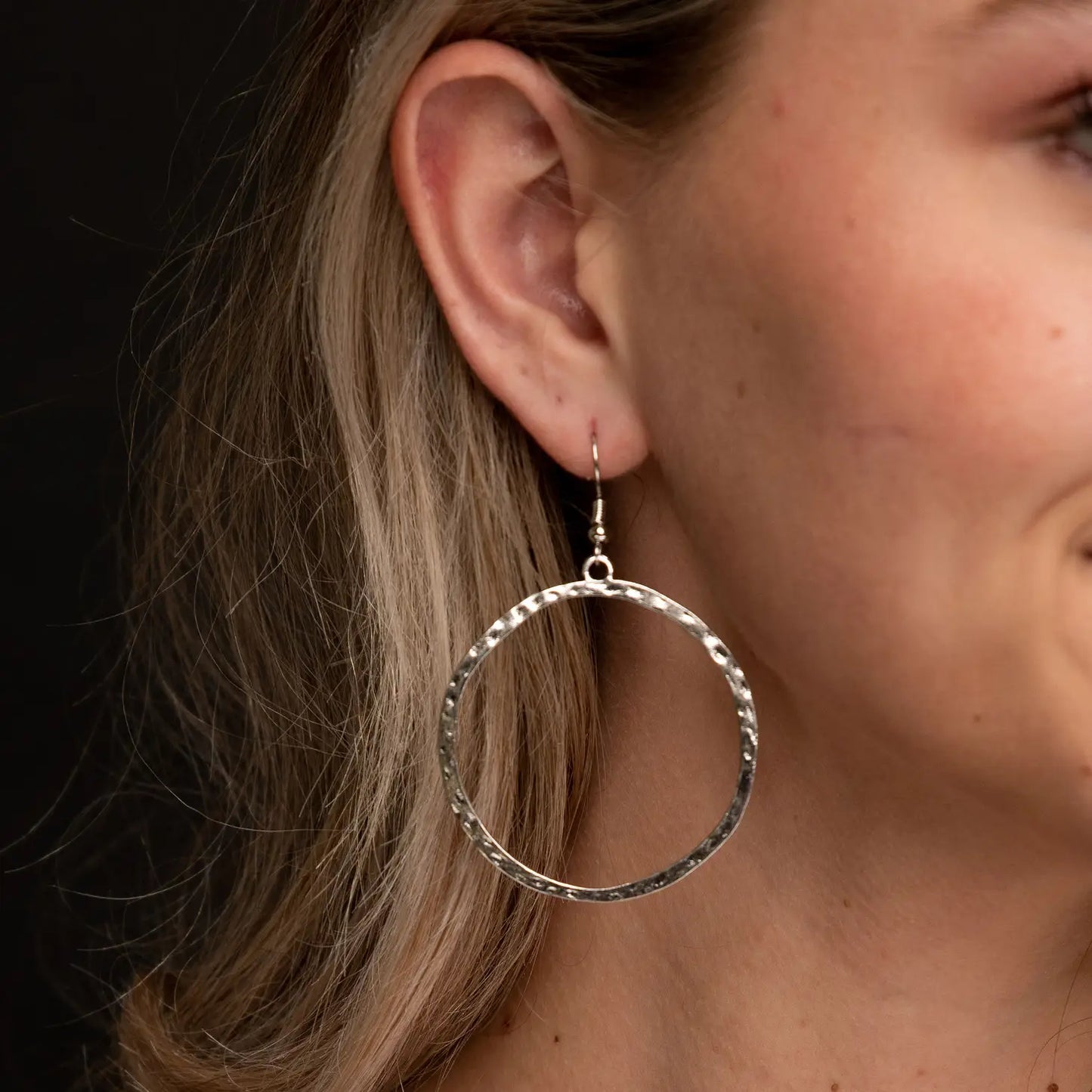 Jewelry Burnished Silver Circle Outline Earrings E590BS
