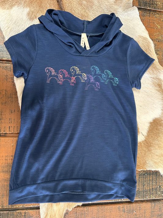 Shirts Kids Roper Girls Pony Short Sleeve Shirt Navy 309-513-4012