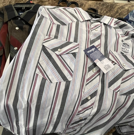 Shirts Men’s Wrangler Assorted Striped Long Sleeve Shirts 75951PP or 75201AA; 1075951PP or 1075201AA