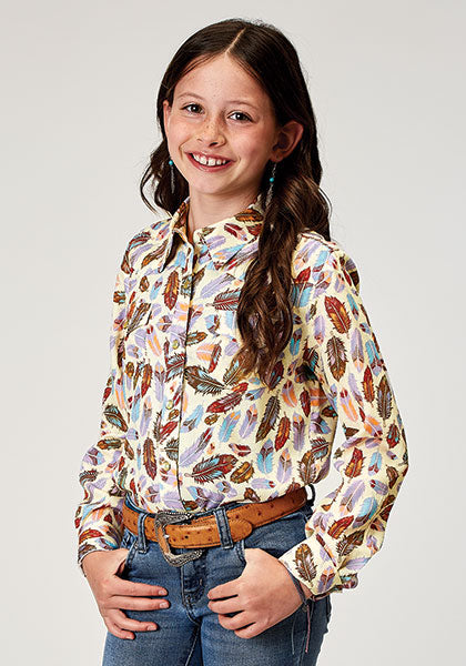 Shirts Girls Roper LS Snap Feather Print 03-050-0590-2036