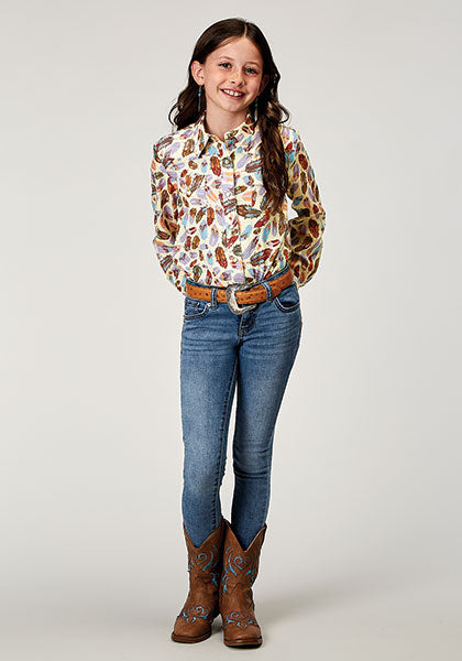 Shirts Girls Roper LS Snap Feather Print 03-050-0590-2036