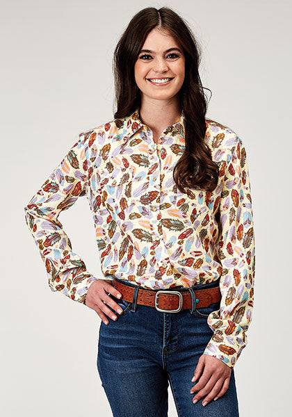 Shirts Women’s Roper LS Snap Feather Print 03-050-0590-2036