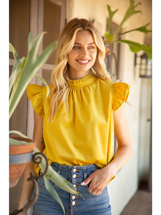 Shirt Women’s Ruffle Sleeve Tie Back 31652-26 Mustard