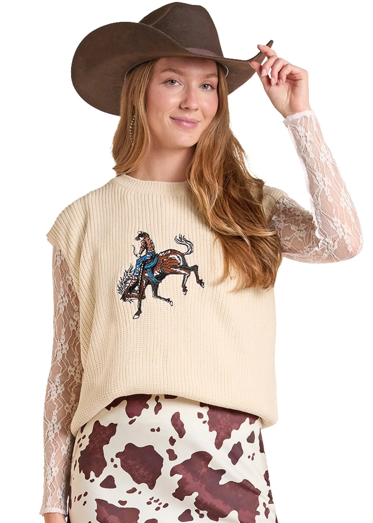 Outerwear Women’s Rock&Roll Embroidered Bronc Rider Turtleneck BW38T09351