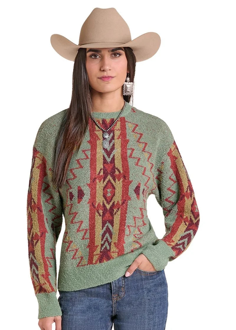 Outerwear Women’s Panhandle Aztec Boucle Sweater Jade LW32T09677