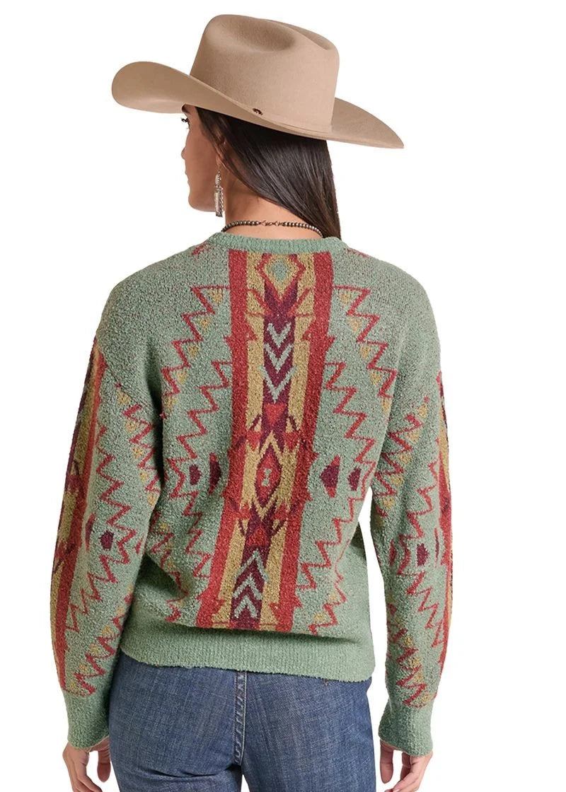 Outerwear Women’s Panhandle Aztec Boucle Sweater Jade LW32T09677