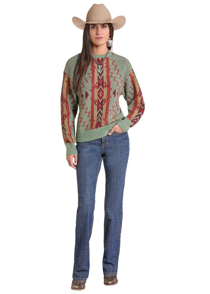 Outerwear Women’s Panhandle Aztec Boucle Sweater Jade LW32T09677