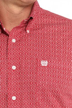 Shirts Mens Cinch Long Sleeve Button Up Red Geo Print MTW1105840