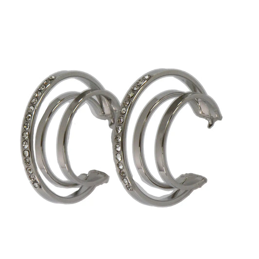 Jewelry Earrings 1" Silver and Rhinestone Multi Hoop Earring E984S