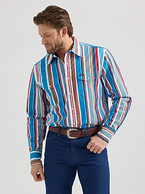 Shirts Mens Wrangler BRUSHPOPPER Light Blue Stripe 112360106