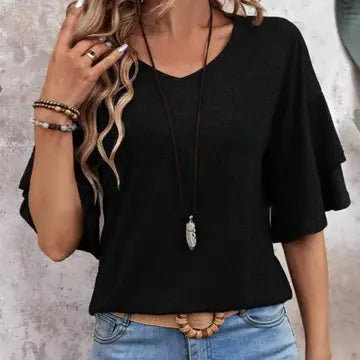 Shirts Women’s Summer V Neck Ruffle Sleeve RCXL01878