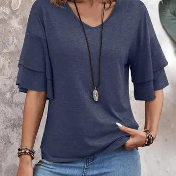Shirts Women’s Summer V Neck Ruffle Sleeve RCXL01878