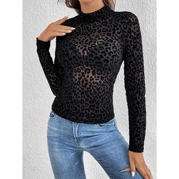 Shirts Women’s Stylish Stan Up Collar Leopard Print RCXL02182