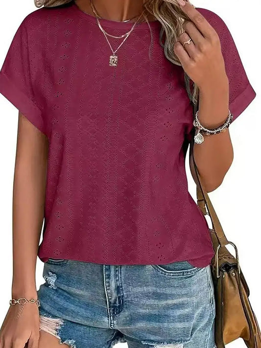 Shirts Women’s Short Ruffle Sleeve Round Neck CWTTS1321